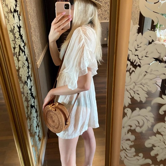 Dress cardigan bikini kimono cover up butterfly sleeve cream white boho - Picture 3 of 7